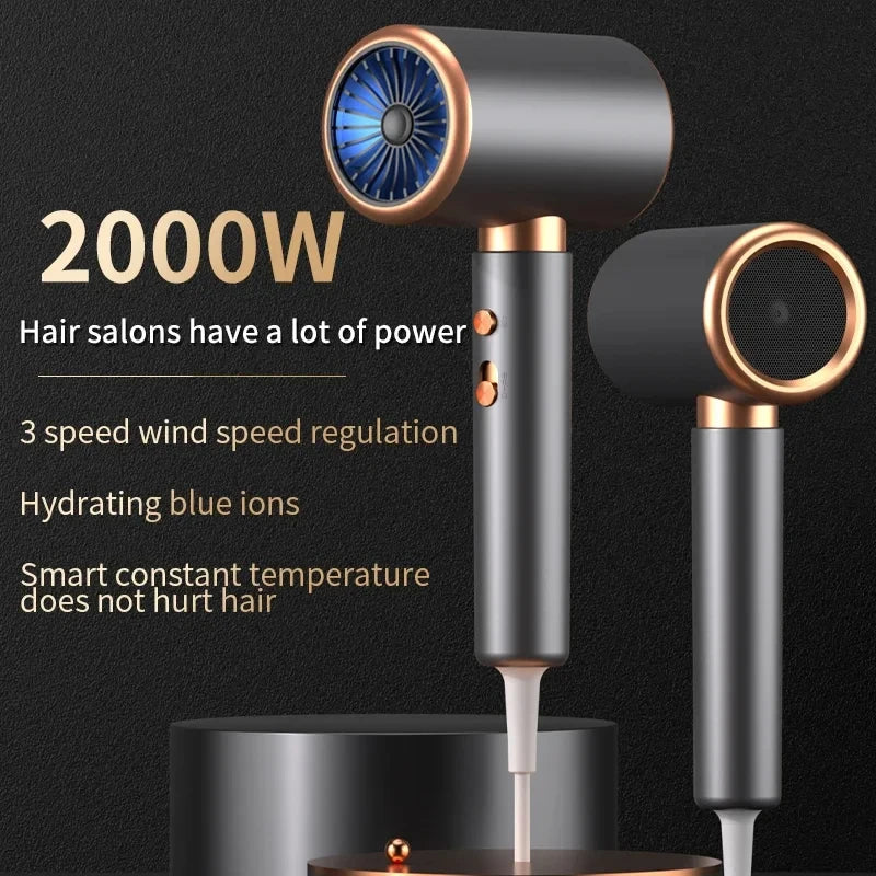 Salon Hair Dryer 2000W Professional Hot Cold Air Brush Negative Ionic Blow Dryer Strong Power 5th GearHairdryerblowdryerwithcomb