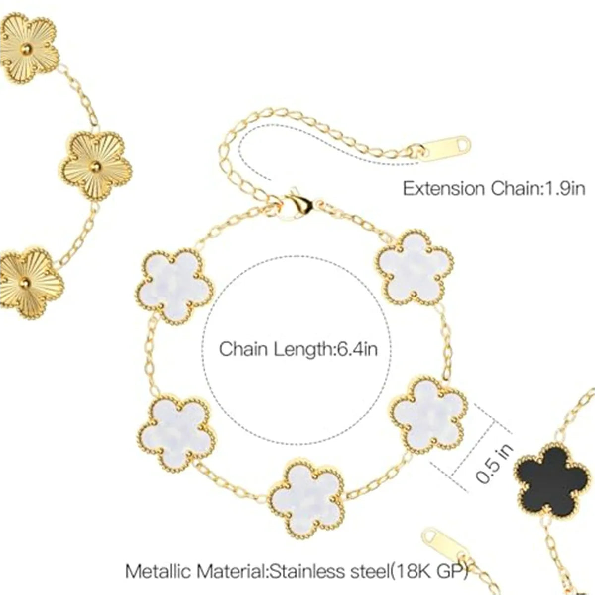 Stainless Steel Bracelet Double Sided Bracelets Five Leaf Petals Flower Gold Plated Clover Women Fashion Jewely