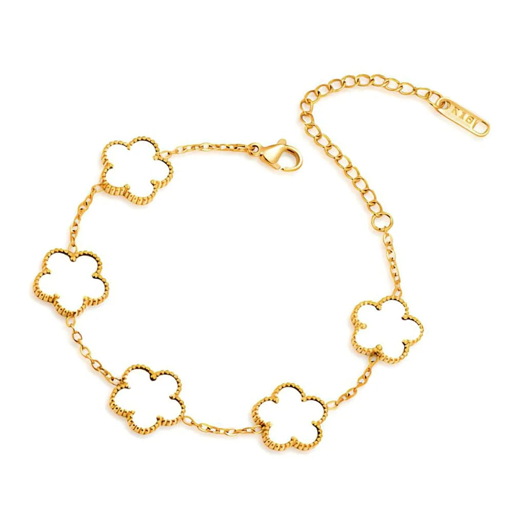 Stainless Steel Bracelet Double Sided Bracelets Five Leaf Petals Flower Gold Plated Clover Women Fashion Jewely