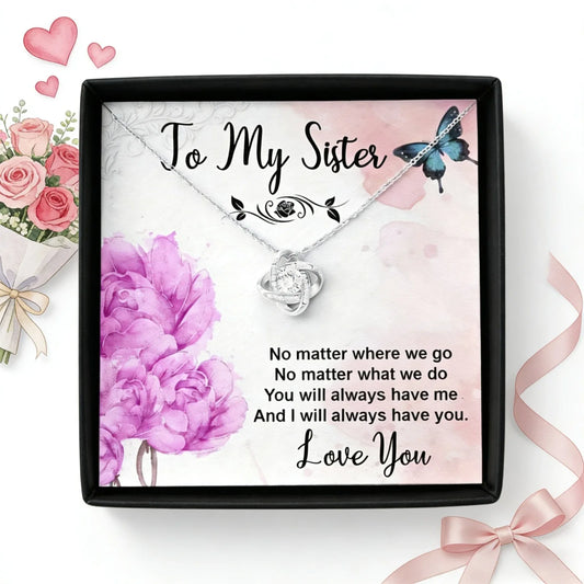 To My Sister Necklace, Interwoven Knot Pendant with Sister Message Card Label, Symbolic Gift, Suitable for Sisters