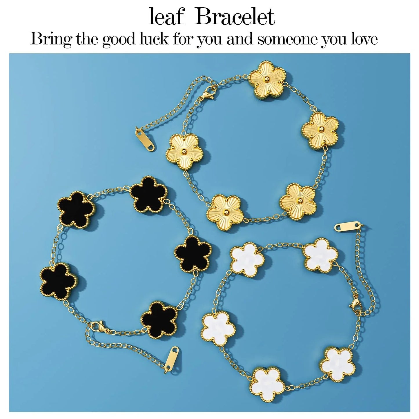 Stainless Steel Bracelet Double Sided Bracelets Five Leaf Petals Flower Gold Plated Clover Women Fashion Jewely