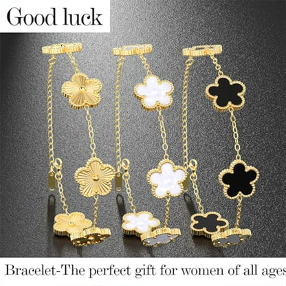 Stainless Steel Bracelet Double Sided Bracelets Five Leaf Petals Flower Gold Plated Clover Women Fashion Jewely