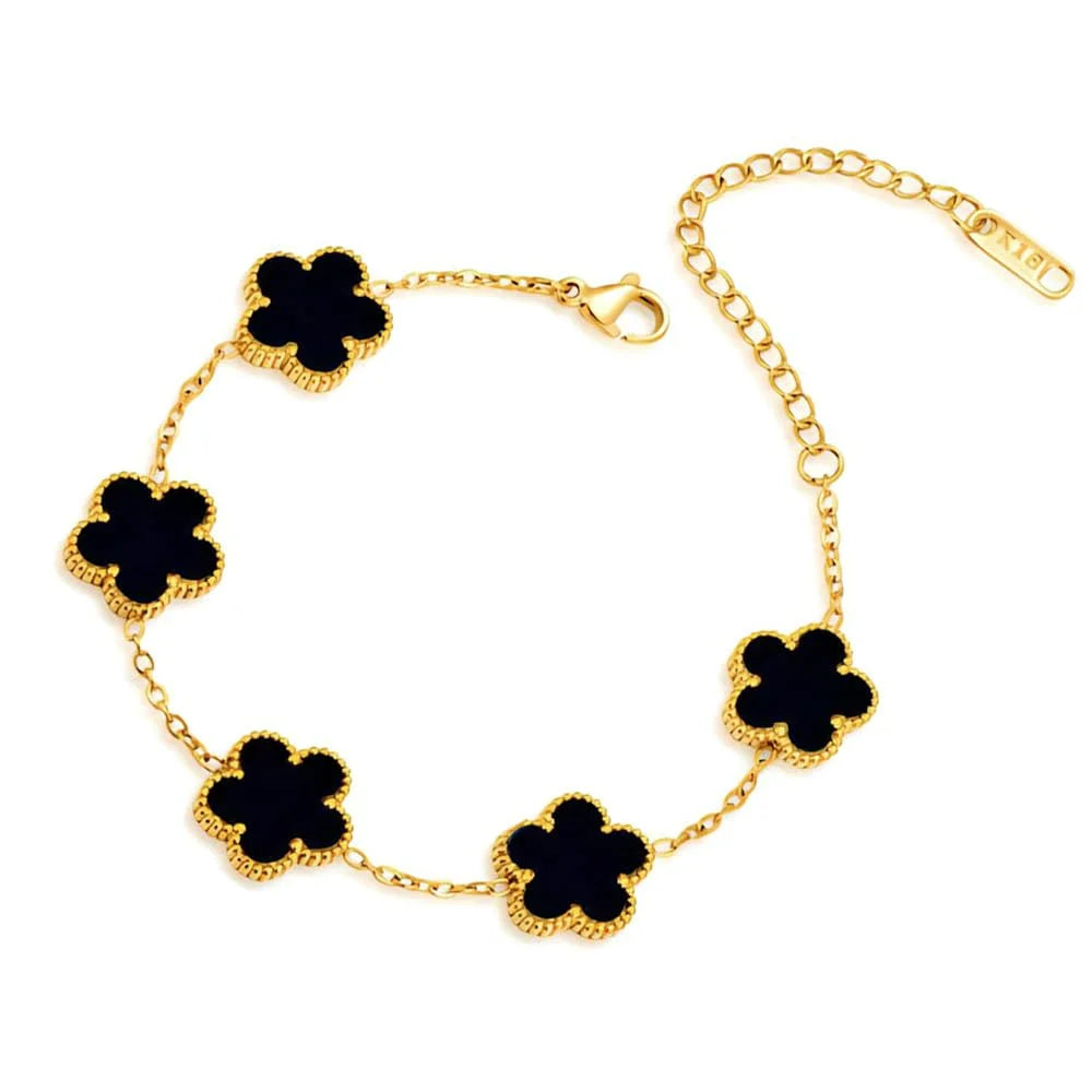 Stainless Steel Bracelet Double Sided Bracelets Five Leaf Petals Flower Gold Plated Clover Women Fashion Jewely