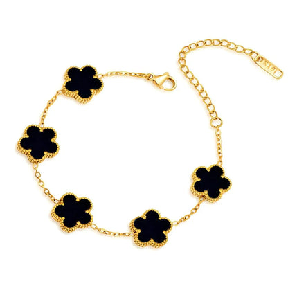 Stainless Steel Bracelet Double Sided Bracelets Five Leaf Petals Flower Gold Plated Clover Women Fashion Jewely